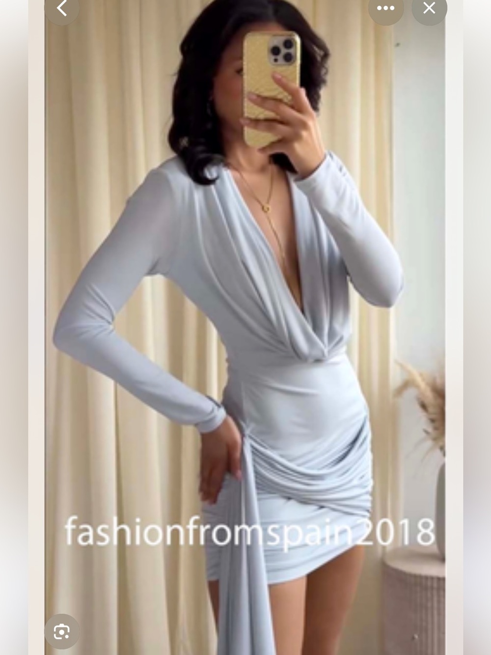 Only Light Blue Draped V-Neck Long Sleeve Mini Dress